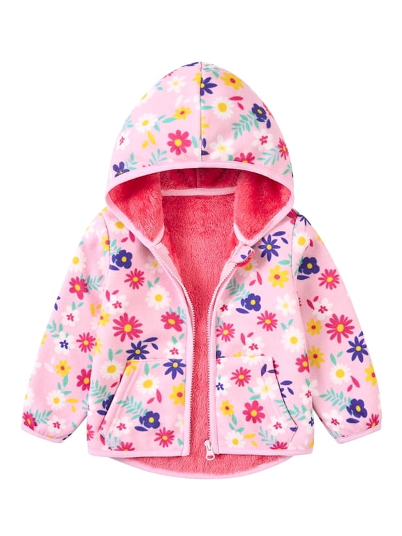 Toddler Fleece Jacket Zip up Baby Boys Girls Hooded Winter Coat Long Sleeve Kids Thick Warm Outerwear