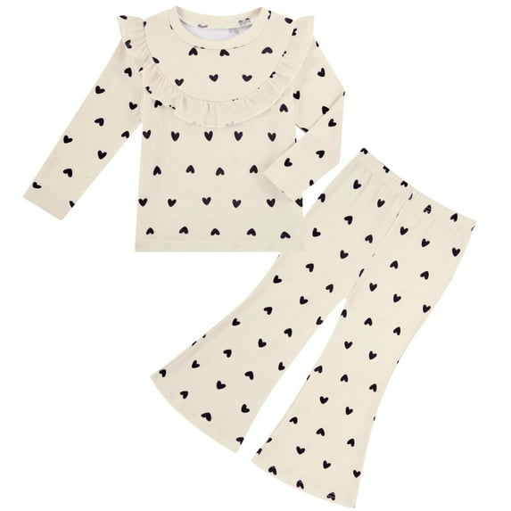 Aideaone Toddler Girl Fall Clothes Set Baby Ruffle Long Sleeve Tops & Flare Pants 2Pcs Outfit 1-4T