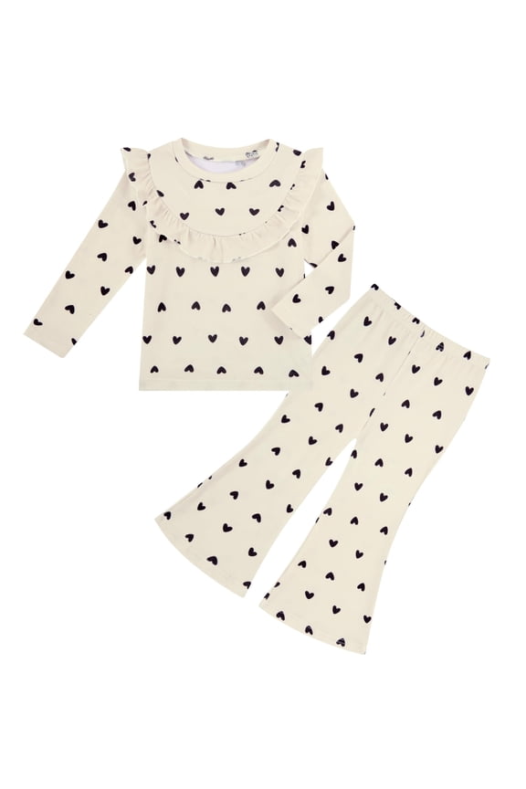 Toddler Girl Fall Clothes Set Baby Ruffle Long Sleeve Tops & Flare Pants 2Pcs Outfit 1-4T