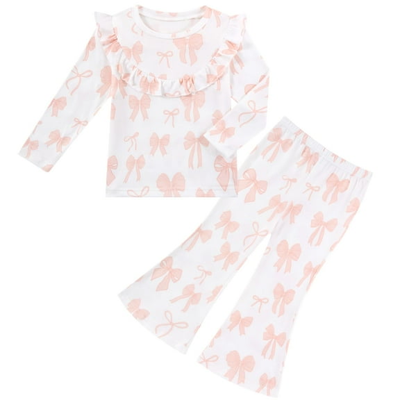 Aideaone Toddler Girl Fall Clothes Set Baby Ruffle Long Sleeve Tops & Flare Pants 2Pcs Outfit 1-4T