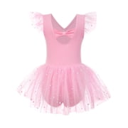 Aideaone Girls Ballet Leotards Toddler Ruffle Sleeve Dance Leotard with Tutu Skirt Kids Gymnastics Dancewear for Little Girls 2-9Y