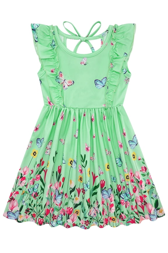 Toddler Girls Dresses Kids Summer Ruffle Sleeve Tie Back Casual Sundress 2-8T
