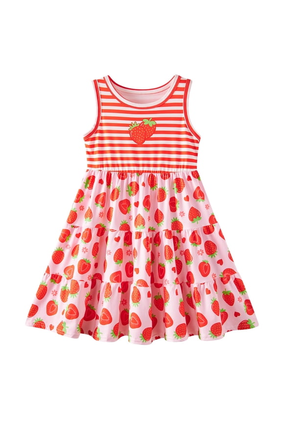 Toddler Girls Dresses Sleeveless Tiered Sundress Kids Cute Print Twirly Swing Summer Dress Casual Sun Dress for Little Girls 4-7T