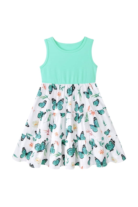 Toddler Girls Dresses Sleeveless Tiered Sundress Kids Cute Print Twirly Swing Summer Dress Casual Sun Dress for Little Girls 4-7T