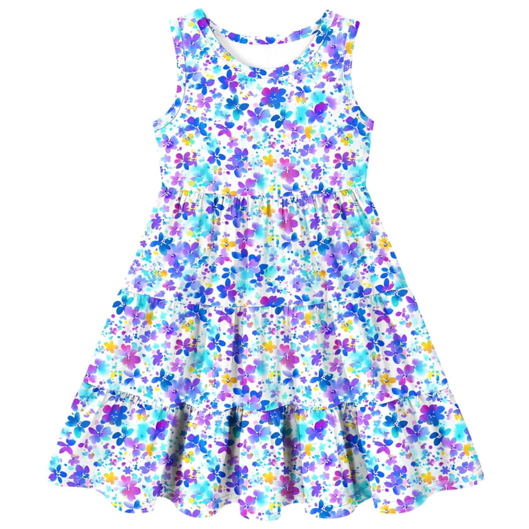 Aideaone Toddler Girls Dresses Sleeveless Tiered Sundress Kids Cute Print Twirly Swing Summer Dress Casual Sun Dress for Little Girls 4-7t, Girl's