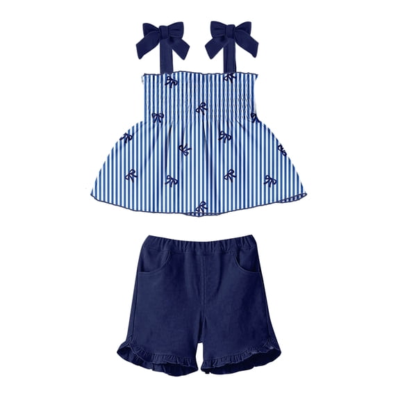 Aideaone Toddler Girls Summer Outfit 2 Piece Ruffle Sleeveless Shirts Tops Shorts Set Clothes for Baby Girl Sizes 2T-5T