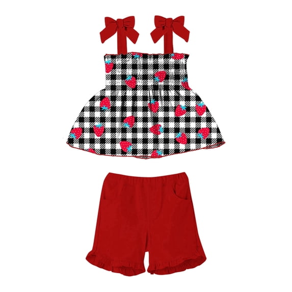 Aideaone Toddler Girls Summer Outfit 2 Piece Ruffle Sleeveless Shirts Tops Shorts Set Clothes for Baby Girl Sizes 2T-5T
