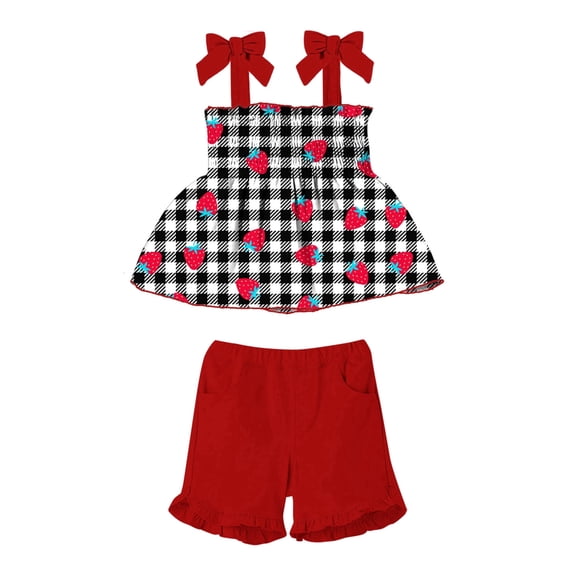 Aideaone Toddler Girls Summer Outfit 2 Piece Ruffle Sleeveless Shirts Tops Shorts Set Clothes for Baby Girl Sizes 2T-5T