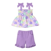 Toddler Girls Summer Outfit 2 Piece Ruffle Sleeveless Shirts Tops Shorts Set Clothes for Baby Girl Sizes 2T-5T