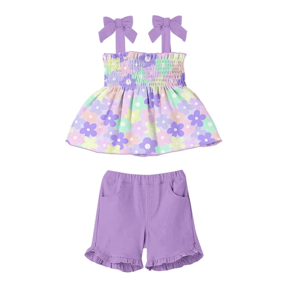 Aideaone Toddler Girls Summer Outfit 2 Piece Ruffle Sleeveless Shirts Tops Shorts Set Clothes for Baby Girl Sizes 2T-5T