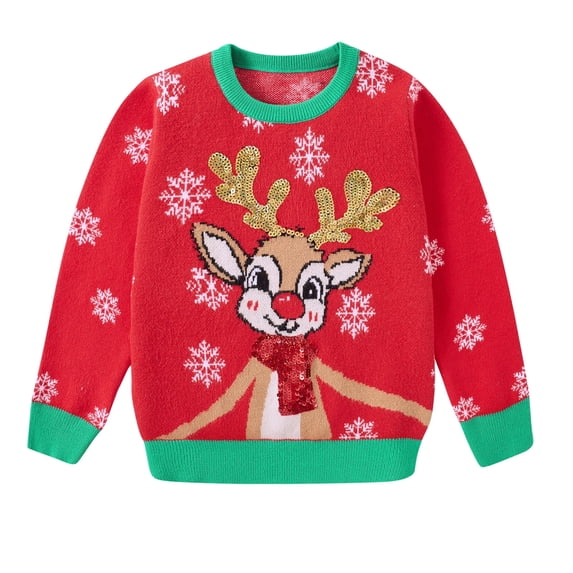 Aideaone Toddler Ugly Christmas Sweater Girls Xmas Boys Sequin Knit Pullover Tacky Kids Holiday Tops 2-6 Years