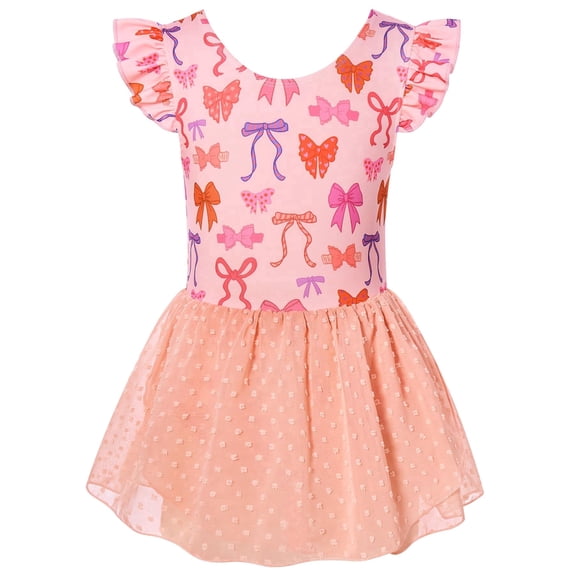 Aideaone Ballet Leotard for Girls Toddler Dance Dress Outfit with Skirt Ruffle Sleeve 3-8Y