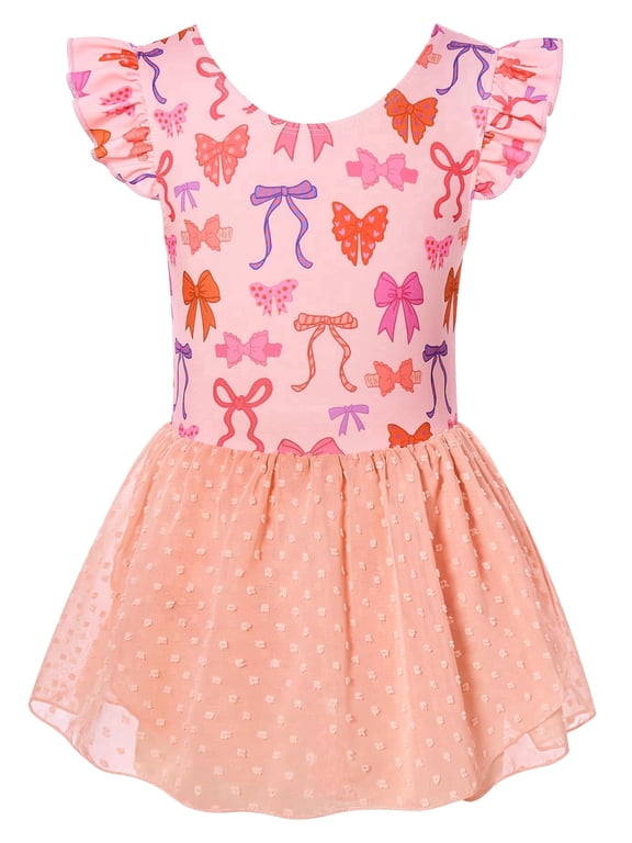 Ballet Leotard for Girls Toddler Dance Dress Outfit with Skirt Ruffle Sleeve 3-8Y