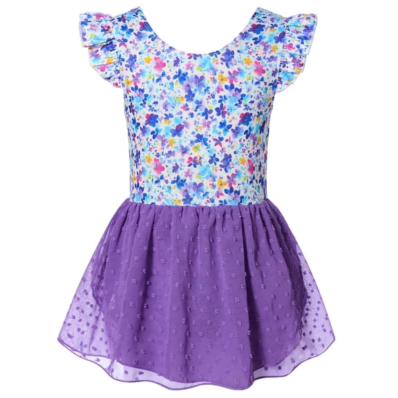 Aideaone Ballet Leotard for Girls Toddler Dance Dress Outfit with Skirt Ruffle Sleeve 3-8Y