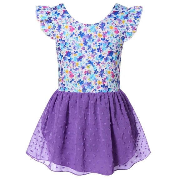 Aideaone Ballet Leotard for Girls Toddler Dance Dress Outfit with Skirt Ruffle Sleeve 3-8Y