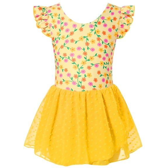 Aideaone Ballet Leotard for Girls Toddler Dance Dress Outfit with Skirt Ruffle Sleeve 3-8Y