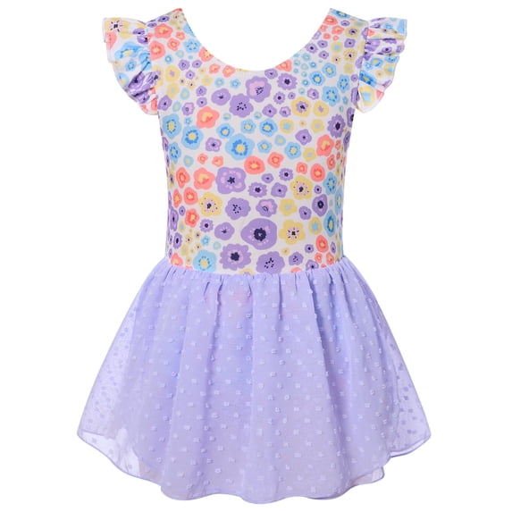 Aideaone Ballet Leotard for Girls Toddler Dance Dress Outfit with Skirt Ruffle Sleeve 3-8Y