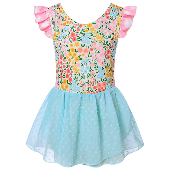 Aideaone Ballet Leotard for Girls Toddler Dance Dress Outfit with Skirt Ruffle Sleeve 3-8Y