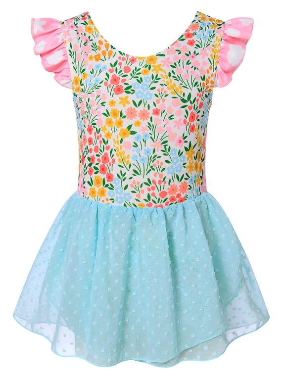 Ballet Leotard for Girls Toddler Dance Dress Outfit with Skirt Ruffle Sleeve 3-8Y