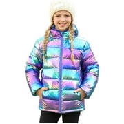 AIDEAONE Girls Puffer Jacket Packable Lightweight Down-Alternative Hooded Winter Coat Shiny Outerwear for Kids 4-12Years