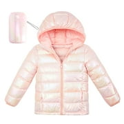 AIDEAONE Girls Puffer Jacket Packable Lightweight Down-Alternative Hooded Winter Coat Shiny Outerwear for Kids 4-12Years