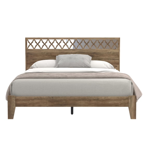 Aideliz Knotty Oak Wood Frame Queen Bed With Headboard