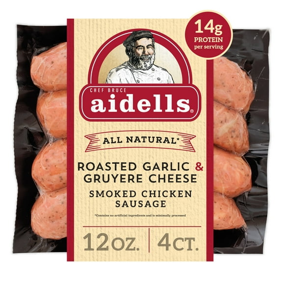 Aidells All Natural Roasted Garlic & Gruyere Cheese Smoked Chicken Sausage Links, 12 oz, 4 Count