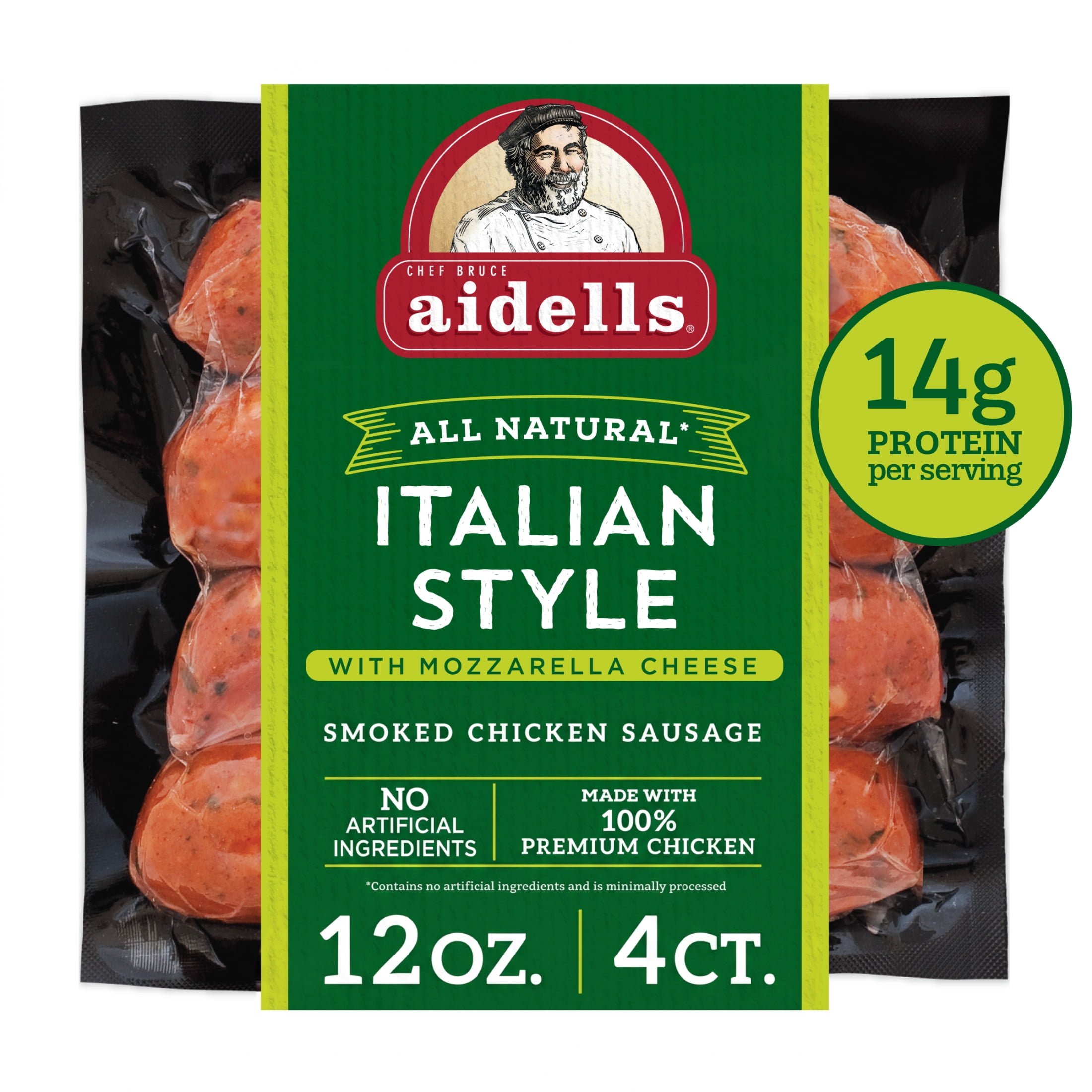 Aidells Italian Style Smoked with Mozzarella Cheese Chicken Sausage Links, 12 oz, 4 Count