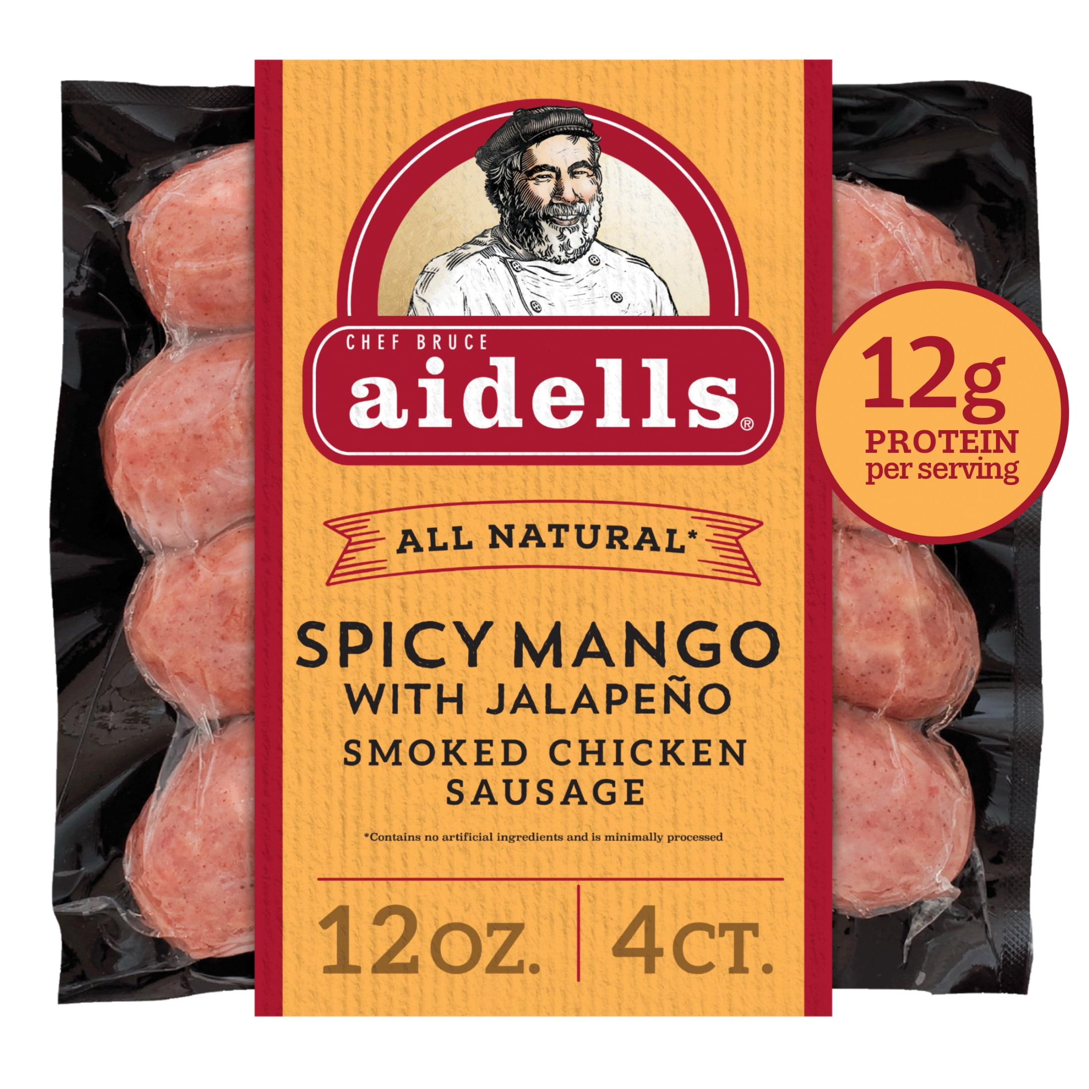 Aidells Refrigerated Spicy Mango with Jalapeo Smoked Chicken Sausage Links, 12 oz, 4 Count
