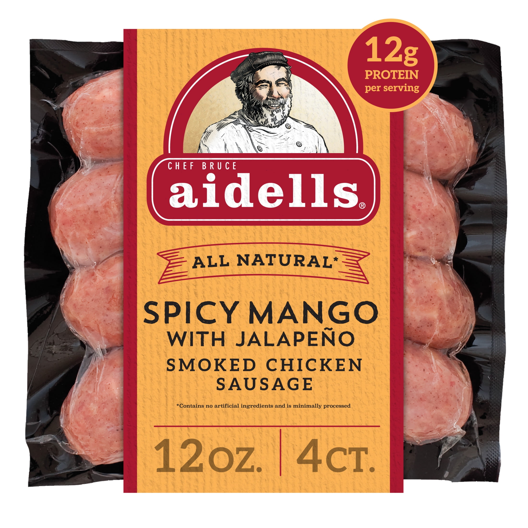 Aidells Spicy Mango with Jalapeño Smoked Chicken Sausage Links, 12 oz, 4 Count