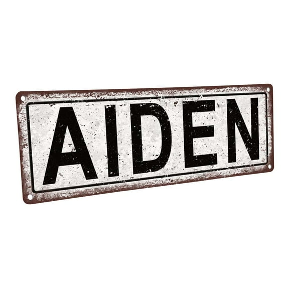Aiden 4"x12" Metal Sign, Wall Décor for Kids Room and Nursery