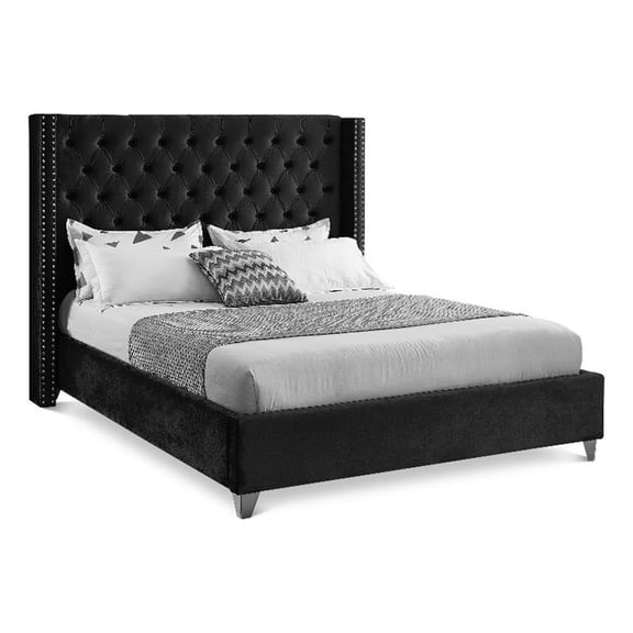 Aiden Black Velvet Full Bed-Color:Black Velvet,Style:Contemporary
