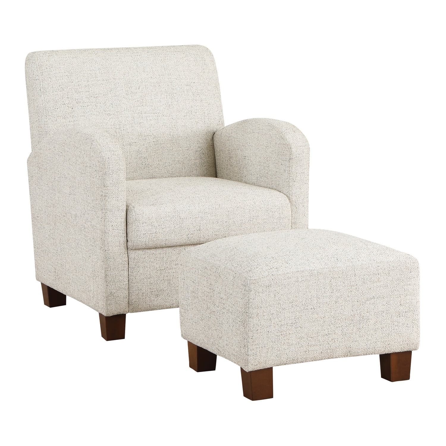 Aiden Off-White Faux Leather Barrel Accent Chair with Ottoman