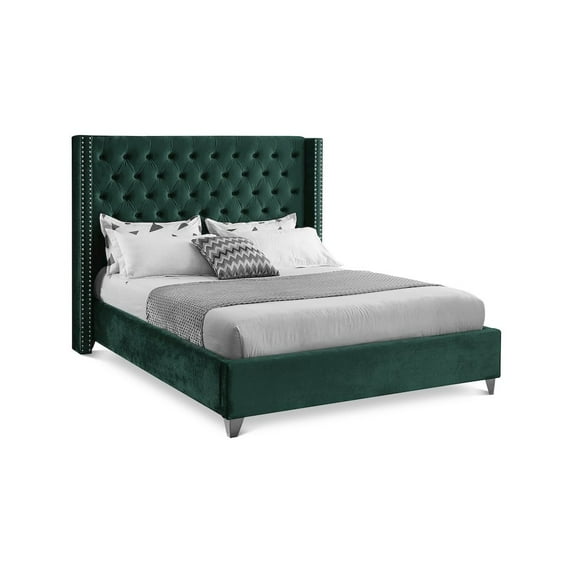 Aiden Green Velvet Full Bed-Color:Green Velvet,Style:Contemporary