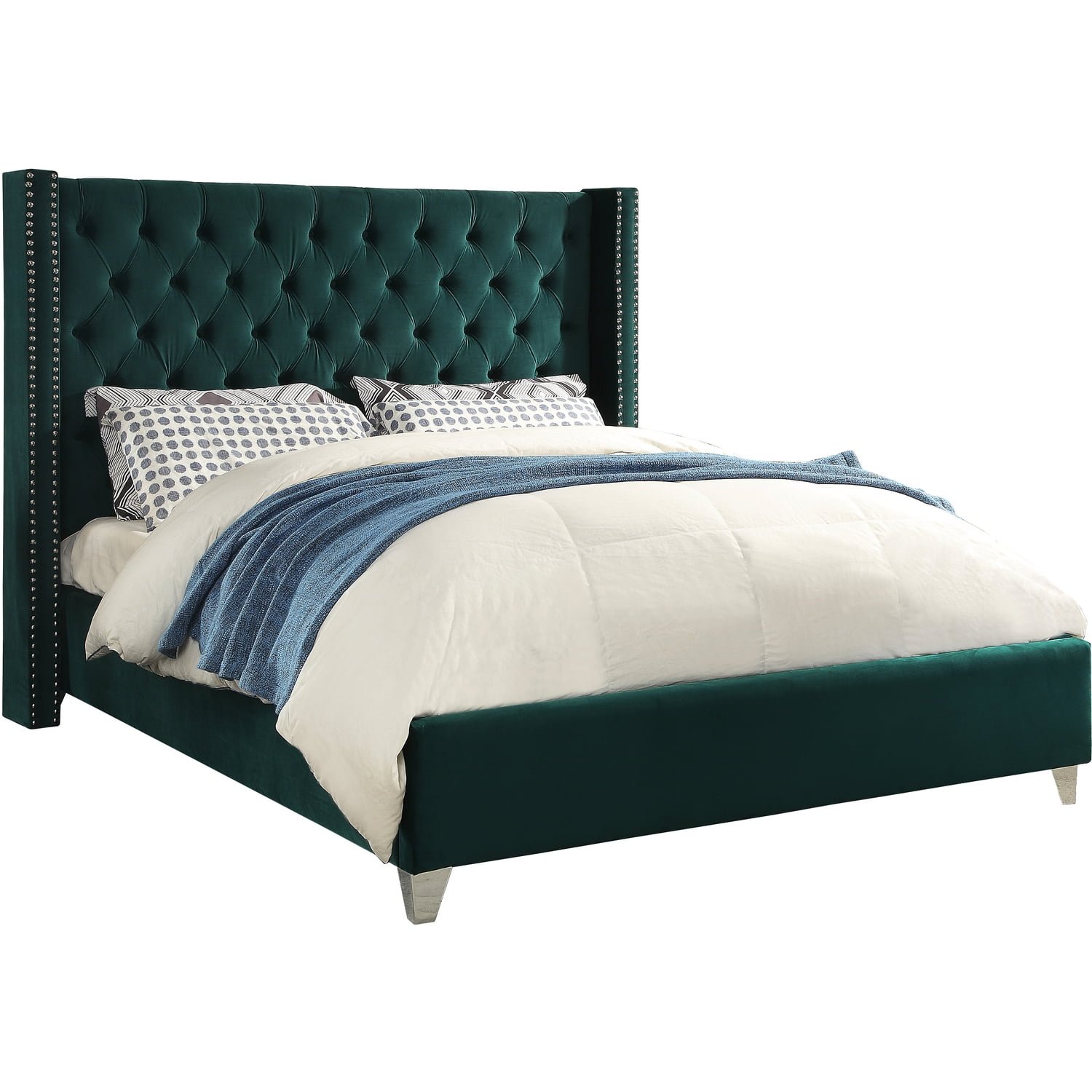Aiden Green Velvet King Bed-Color: Green Velvet, Style: Contemporary ...