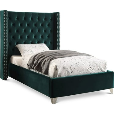 Aiden Green Velvet Twin Bed-Color:Green Velvet,Style:Contemporary
