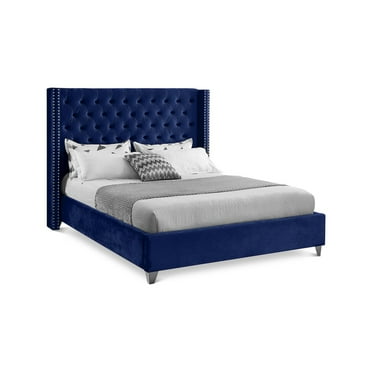 Aiden Navy Velvet King Bed-Color:Navy Velvet,Style:Contemporary