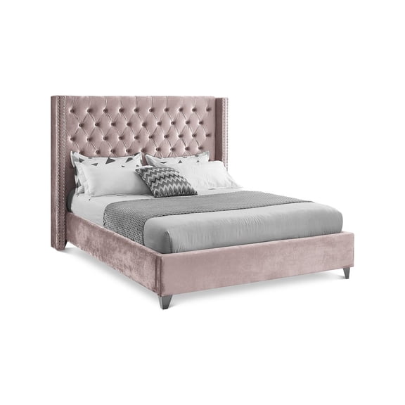 Aiden Pink Velvet Queen Bed-Color:Pink Velvet,Style:Contemporary