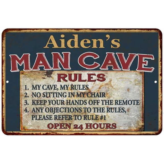 Aiden's Man Cave Rules Chic Rustic Green Sign Home 8 x 12 High Gloss Metal 208120049251