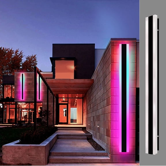 Aidenkid Outdoor Wall Sconce LED Modern Wall Lights Fixture Long Strip Black Sconces Wall Lighting White Acrylic Wall Light IP67 Suitable for Living Room Porch Patio Garage (Rgbcw, 24 INCH)