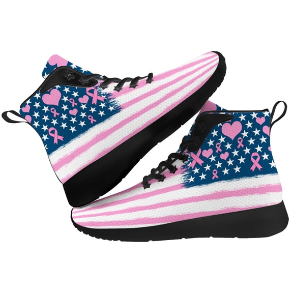 Aidianart Breast Cancer Awareness American Flag High Top Sneakers Womens High Top Shoes Size 13