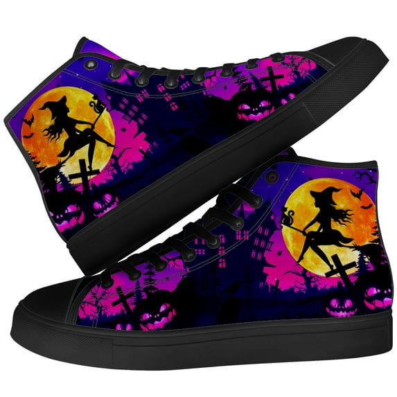 Aidianart Halloween Witch High Top Canvas Sneakers Womens High Top Shoes Size 5