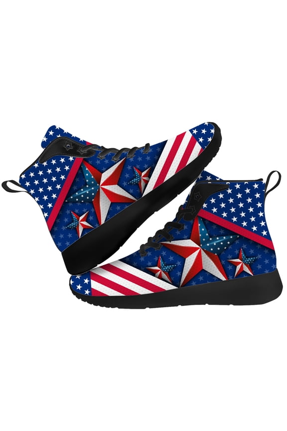 USA Flag High Top Sneakers Lace Up High Top Shoes for Women Size 15.5