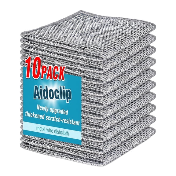 10PCS Set Non-Scratch Steel Wool Dishcloth - Multi Purpose Wire Dishwashing Rags Kitchen Towels and Dishcloths Sets Durable Cleaning Pads Bathroom Home Essentials Cleaning Supplies Tools