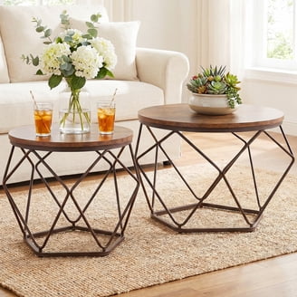 Two Round Table VEVOR Coffee Table, Modern Round Coffee Table, 2 Tiers Wooden Circle ...
