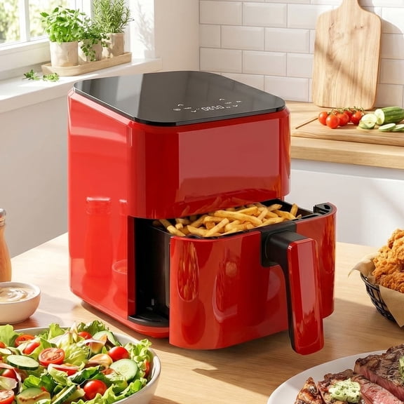 Aidoly Digital Touchscreen Air Fryer with Visible Window – 1500W, 8 Presets, 60-Min Timer, Auto Shut-off, Nonstick Dishwasher-Safe Basket, Max 400°F, Red