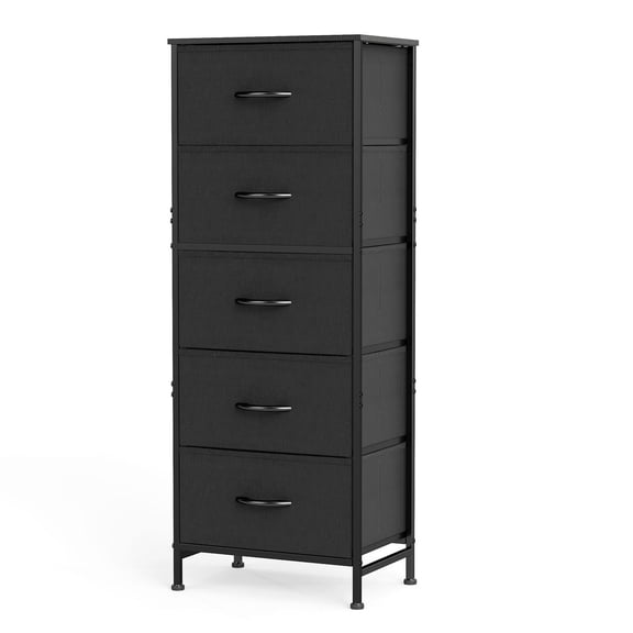 Aidoly 5-Tier Fabric Drawer Storage Organizer with Solid Surface Top - Multi-Functional Bedside & Room Organizer, Black