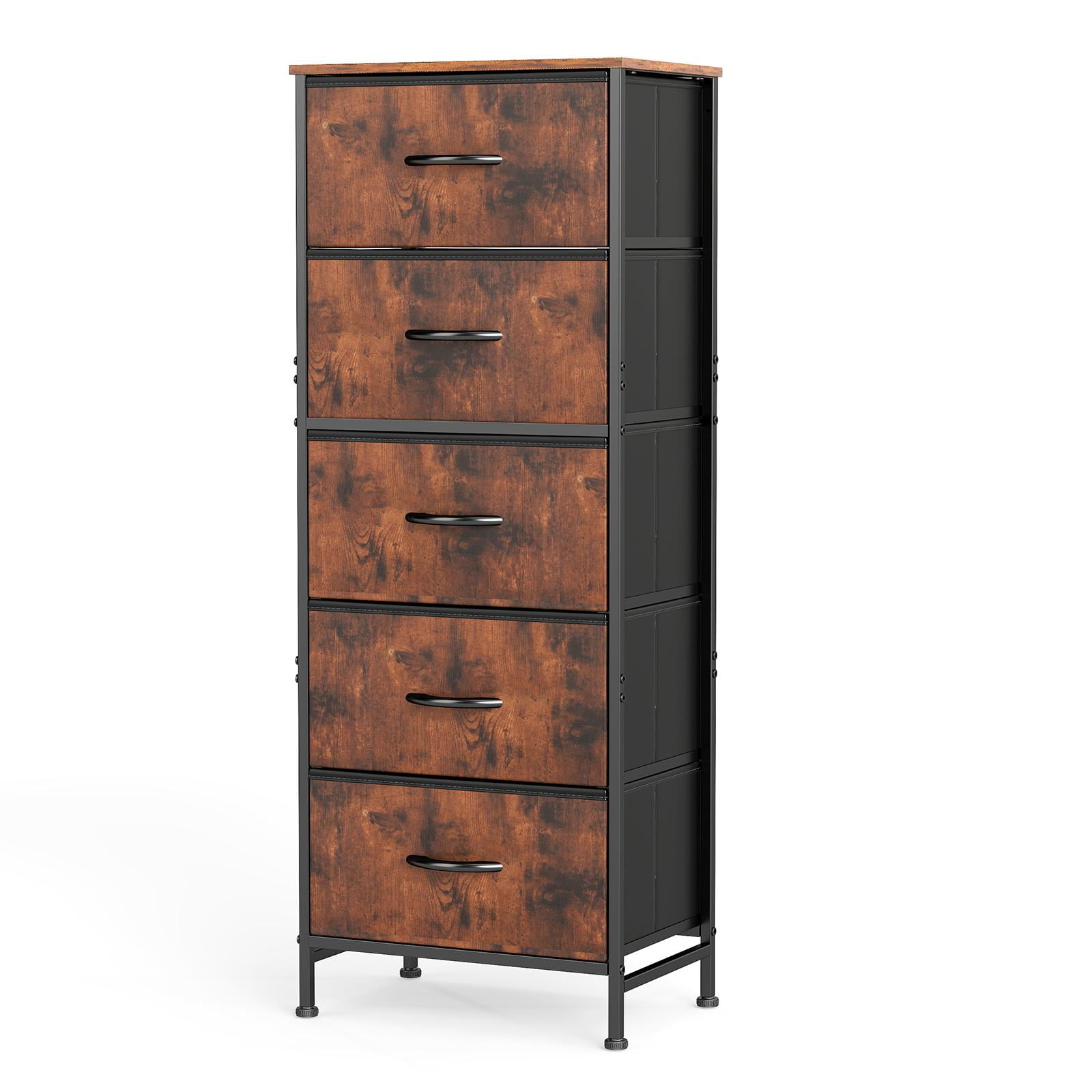 Aidoly 5-Tier Fabric Drawer Storage Organizer with Solid Surface Top - Multi-Functional Bedside & Room Organizer, Brown