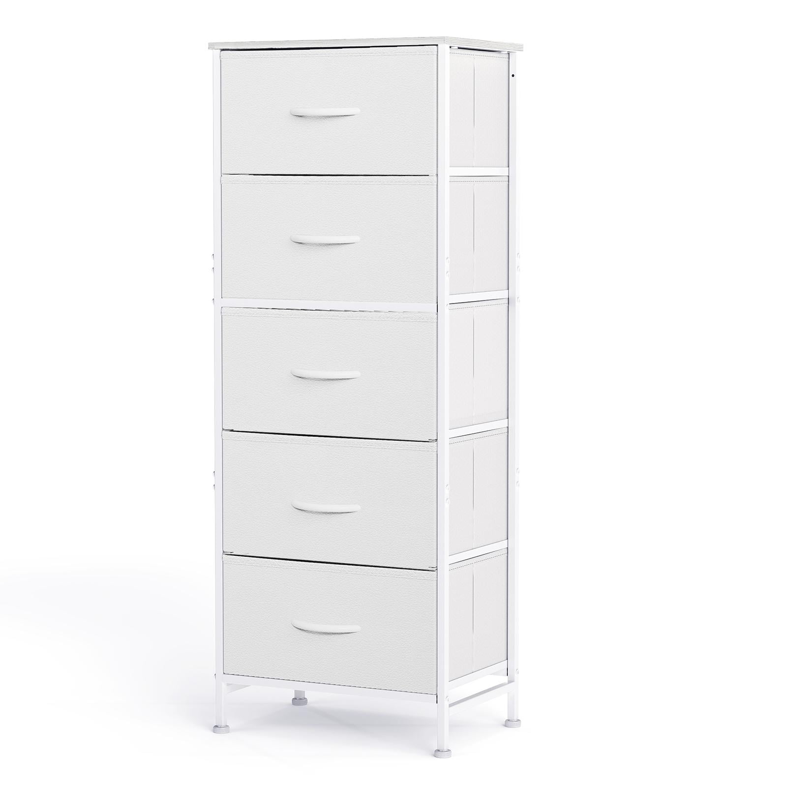 Aidoly 5-Tier Fabric Drawer Storage Organizer with Solid Surface Top - Multi-Functional Bedside & Room Organizer, White