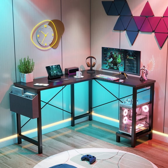 Aidoly 50" Corner Workstation with CPU Stand & Storage - Reversible L-Shaped Computer Desk for Home Office & Gaming, Black